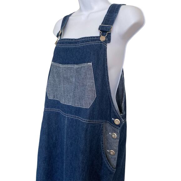 Vintage 90s Y2k Denim & Co Jean Denim Dark Wash Two Tone Overall Dress Size L - Picture 6 of 8